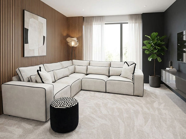 Sloane Large Corner Sofa Couch - Custom Contrast Piping - Cream