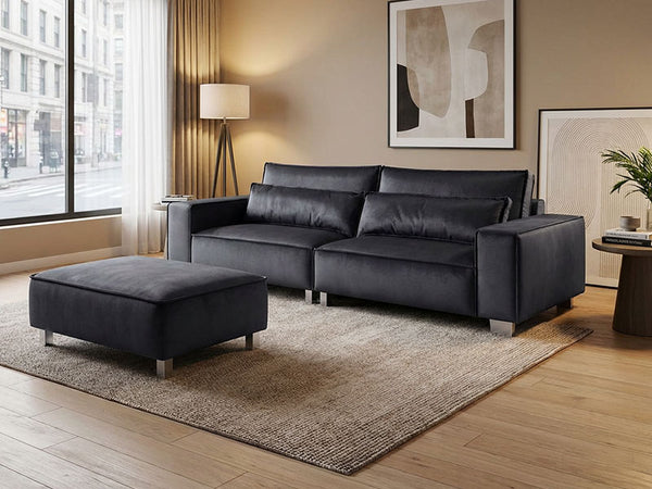 Sloane Luxury 3 Seaters Sofa Grey Plush Velvet | All Covers Washable