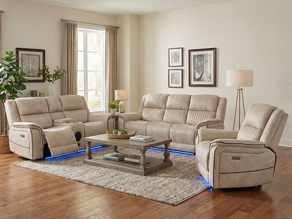 MNS Geneva Pro Fabric Electric Recliner Sofa 3+2+1 Set Wireless, Bluetooth, USB, Led