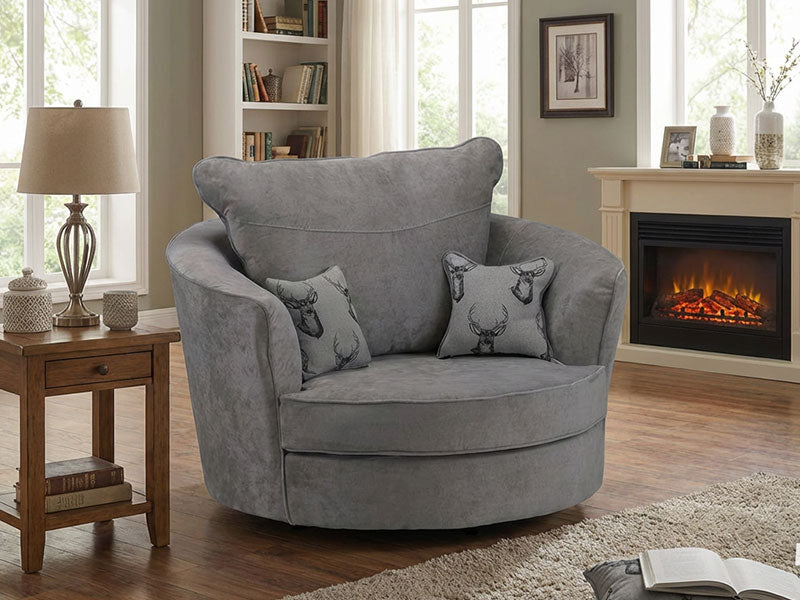 Verona Fullback Swivel Chair Grey - Cuddle Chair - Luxe Comfort