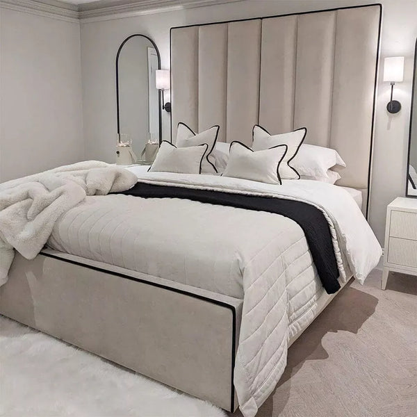 Luxury High Panel With Ottoman Plush Velvet Gas Lift Storage Bed Frame - 90" Headboard