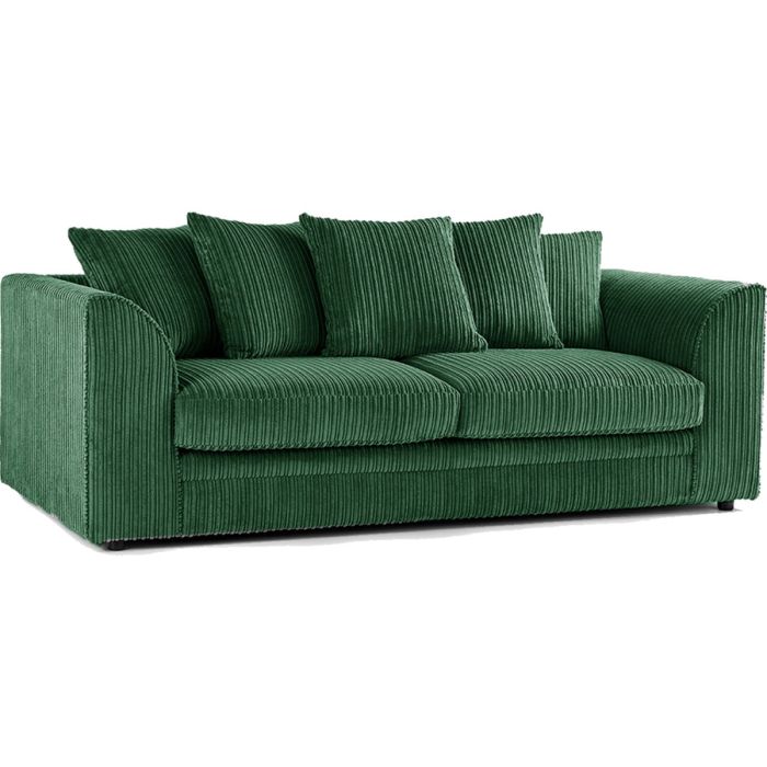 Dylan Jumbo Cord Fabric Corner Sofa with Cushions 3 Seaters, 2 Seaters L-Shape Sofa - Green