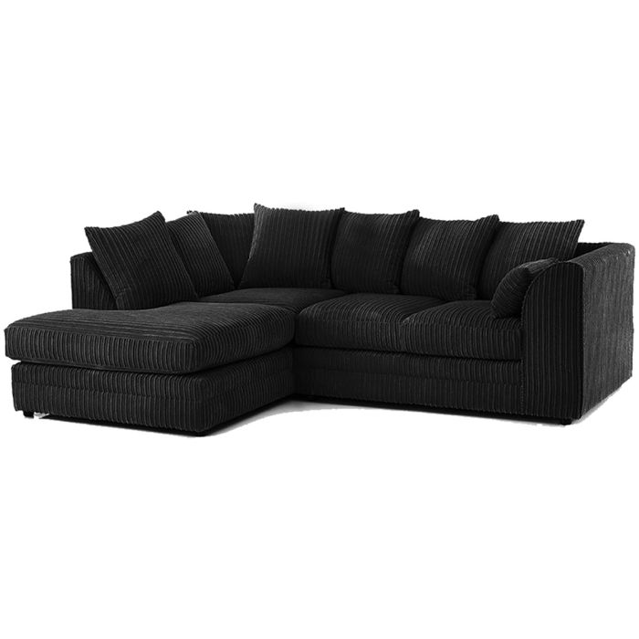 Dylan Jumbo Cord Fabric Corner Sofa with Cushions 3 Seaters, 2 Seaters L-Shape Sofa - Black
