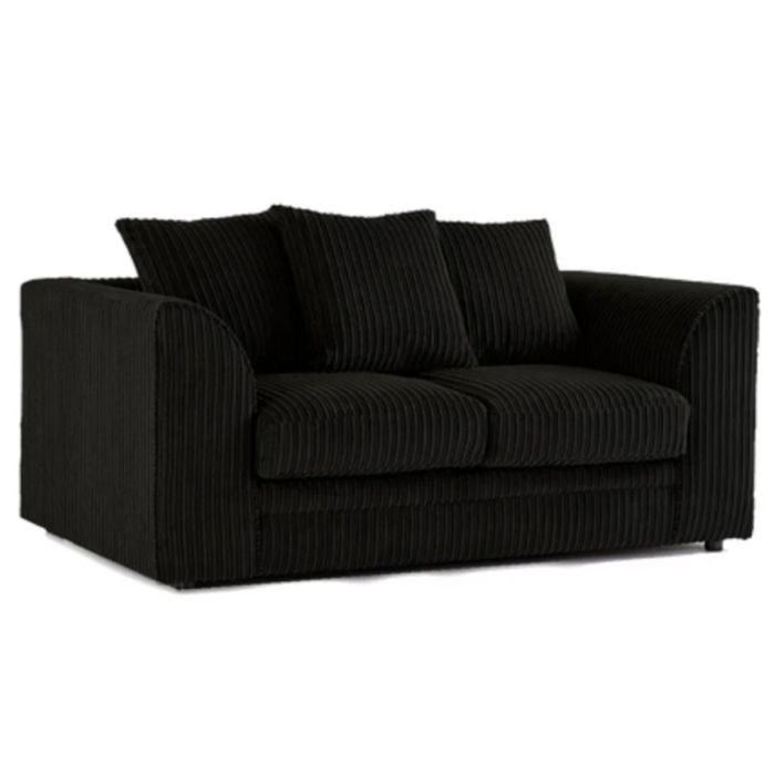 Dylan Jumbo Cord Fabric Corner Sofa with Cushions 3 Seaters, 2 Seaters L-Shape Sofa - Black