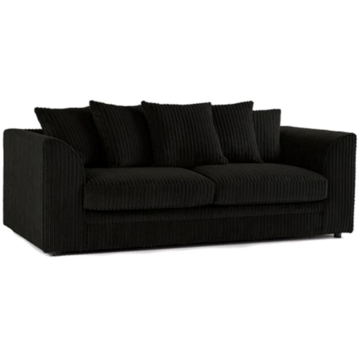 Dylan Jumbo Cord Fabric Corner Sofa with Cushions 3 Seaters, 2 Seaters L-Shape Sofa - Black