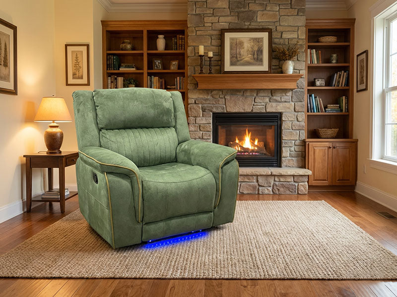 MNS Geneva Pro Fabric Electric Recliner Sofa 1 Seater ,USB, LED Lights