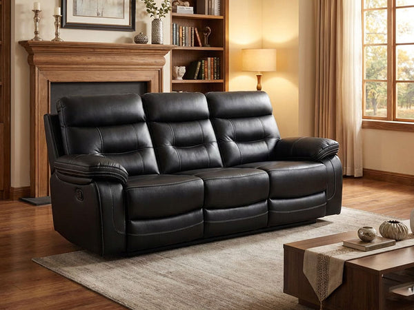 MNS Lyon Fabric Recliner Sofa, 3 Seater Manual Recliner Sofa (Grey,Black)