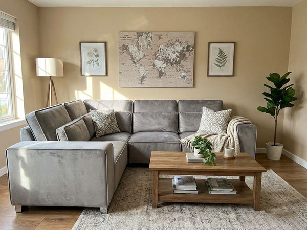 Sloane Luxury Large Double Corner Silver Sofa Plush Velvet