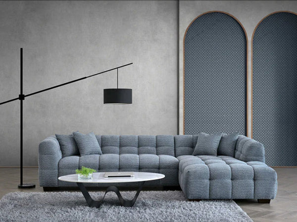 MNS Aluxo Tribeca Corner Sofa in Iron Boucle Fabric With Matching Footstool