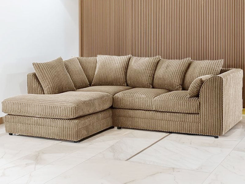 Dylan Jumbo Cord Fabric Corner Sofa with Cushions 3 Seaters, 2 Seaters L-Shape Sofa - Mink