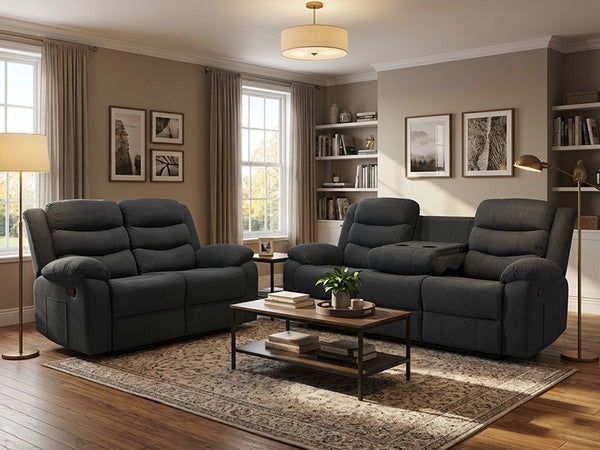 MNS Fabric Manual Recliner Sofa Set 3+2 Chenille Fabric with Cupholders
