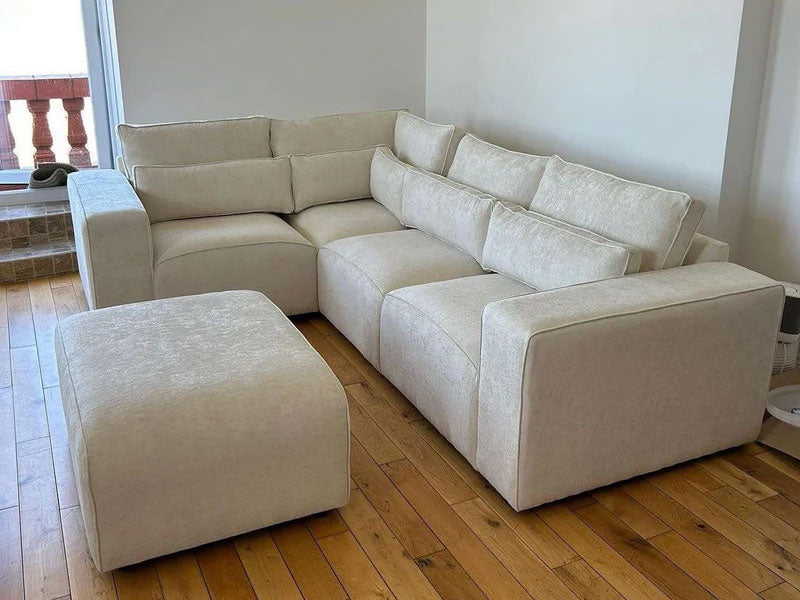 Sloane Corner Sofa Chenile Fabric Sofa - 4 Seater Corner Sofa - Cream