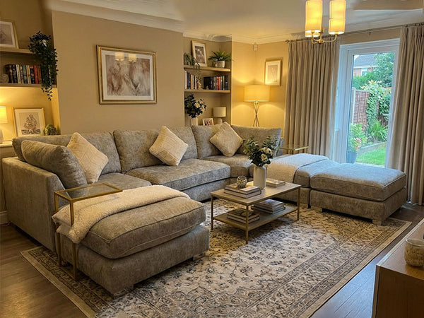 Bishop U Shape Corner Sofa Chenille Truffle with Additional Footstool Optional