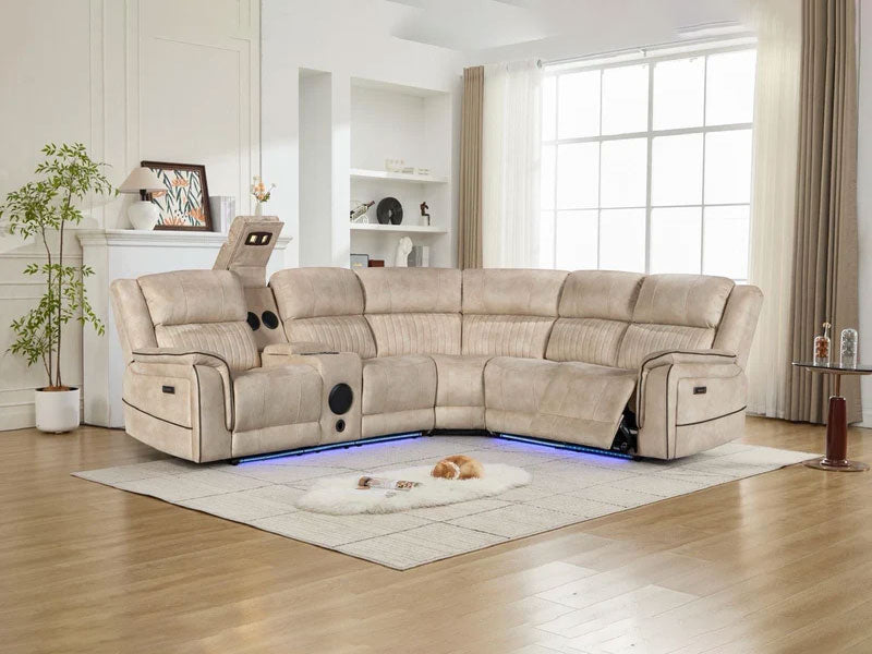 MNS Geneva Pro Fabric Electric Recliner Corner Sofa,Bluetooth USB, LED, Cupholder