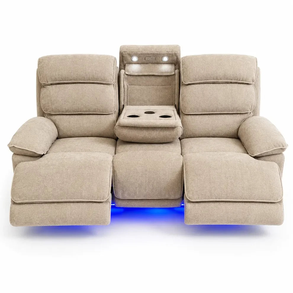 MNS Lakeland 3 + 2 Fabric Beige or Grey Electric Power Recliner Sofa Set - Large Seating with Bluetooth Speakers & Wireless Charging pads