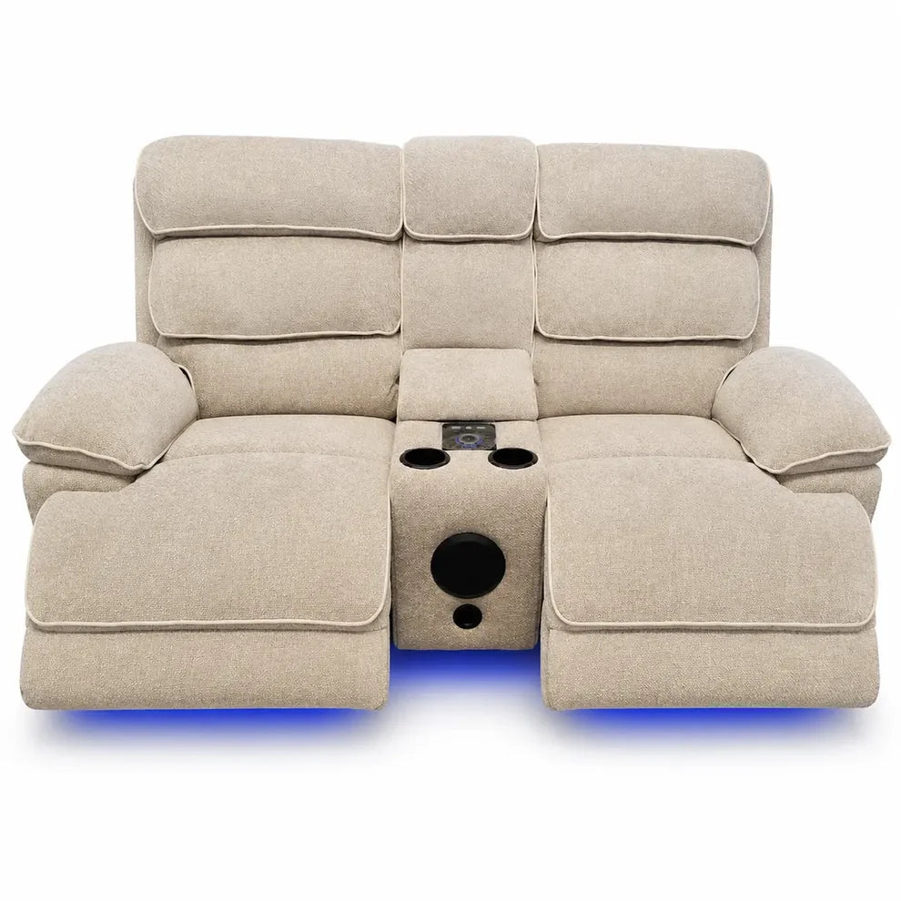 MNS Lakeland 3 + 2 Fabric Beige or Grey Electric Power Recliner Sofa Set - Large Seating with Bluetooth Speakers & Wireless Charging pads
