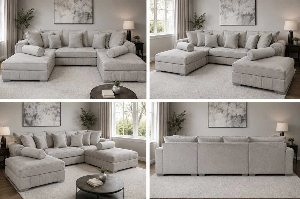 MNS Cinema luxury Lilly U Shape High Back Silver Velvet Fabric With Cushions