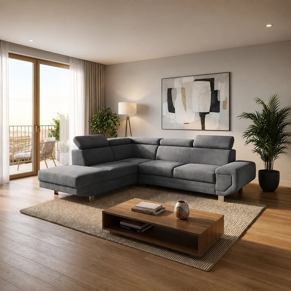MNS Artic Left or Right Hand Facing Corner Sofa Bed With Storage Box - Grey