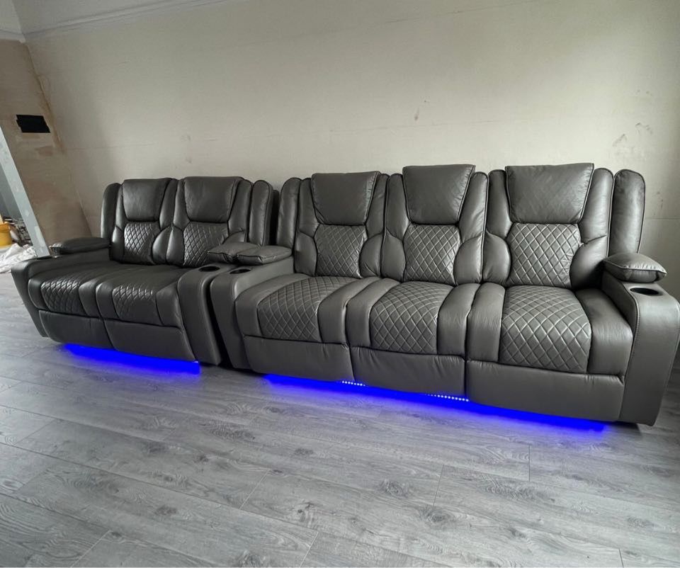 Orlando - Electric Recliners Sofa With Cupholders - 3+2 Seater Sofa Grey/LED Lights/Wireless Charging