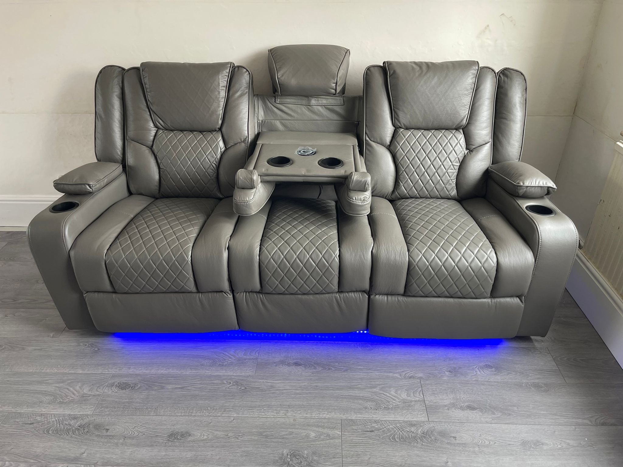 Orlando - Electric Recliners Sofa With Cupholders - 3+2 Seater Sofa Grey/LED Lights/Wireless Charging