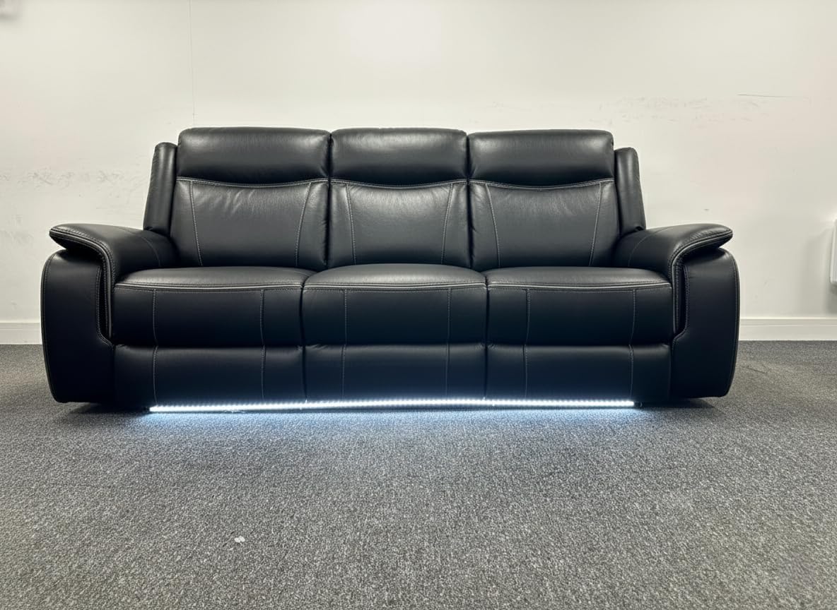 MNS Pradaa Leather Electric Recliner Sofa Set With Cupholders, LED Lights – Bluetooth Speakers – Cooling Cupholders