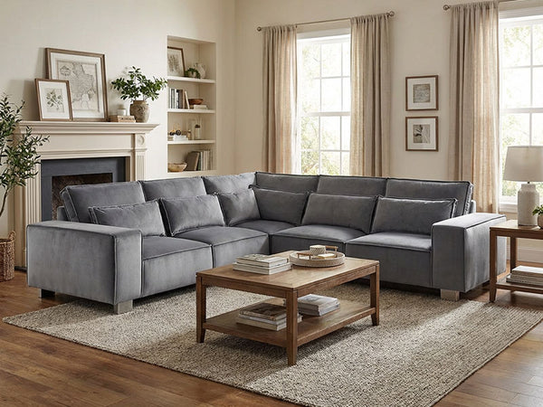 Sloane Luxury Large Double Corner Grey Sofa Plush Velvet