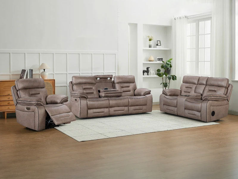 MNS Chelsea Electric Recliner Sofa Brown, Fabric, USB Ports, Hot &C Cupholder