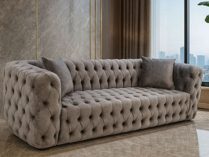 Zidane 3 + 2 Grey Chesterfield Design Sofa Set