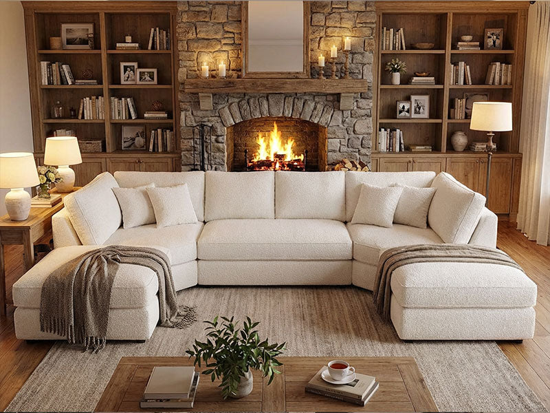 Cinema U-Shape Sofa Boucle Teddy Bear Fabric Sofa