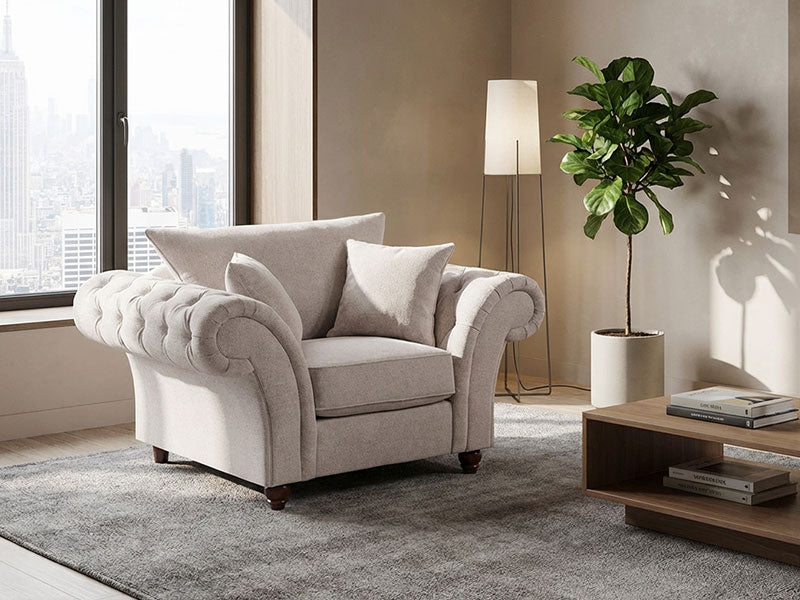Maryland Chester Arms Sofa in Plush Velvet Fabric - Cream
