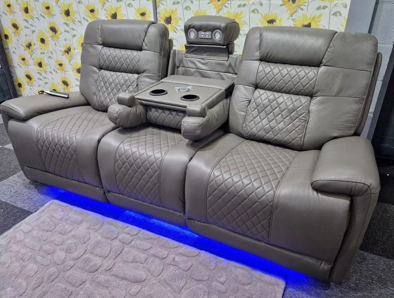 Halifax Electric Massage Recliners. Grey 3 & 2 Seater Set , USB, LED Lights