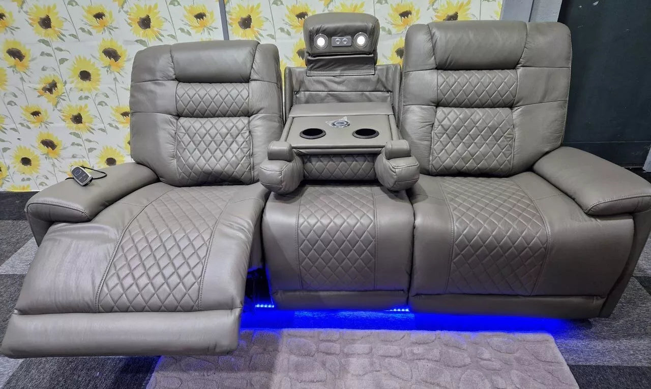 Halifax Electric Massage Recliners. Grey 3 & 2 Seater Set , USB, LED Lights