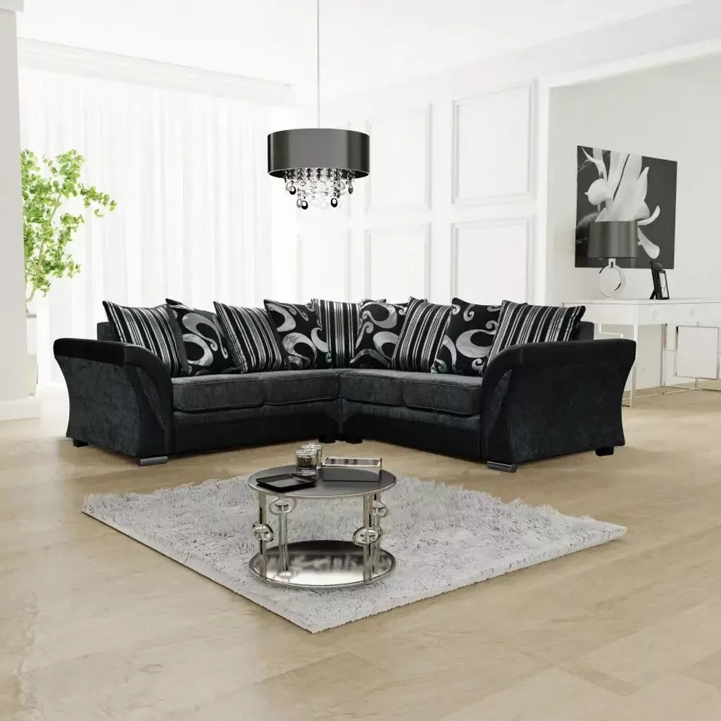 Shannon Fabric Corner Luxuries Sofa in Black & Grey