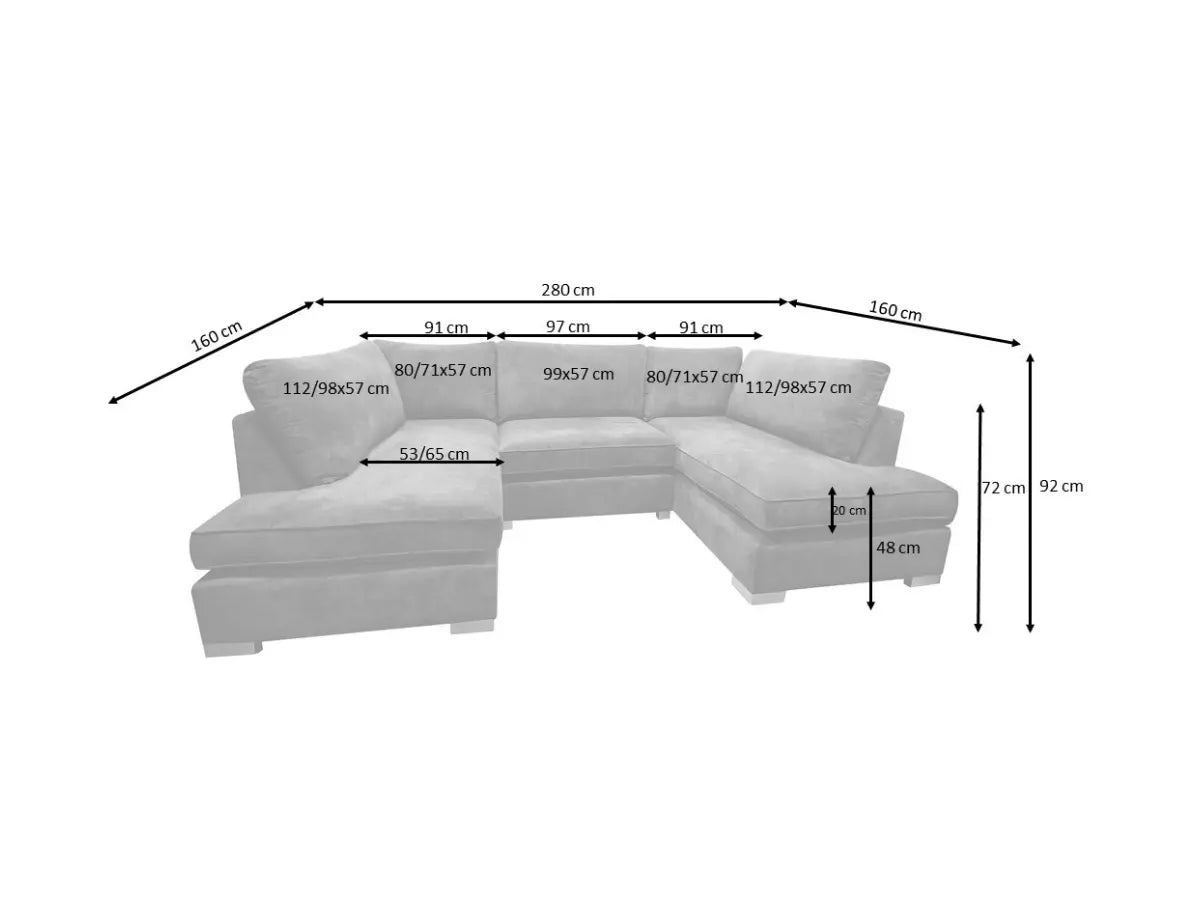 Carnaby Grey U Shape Corner Sofa Including Footstool