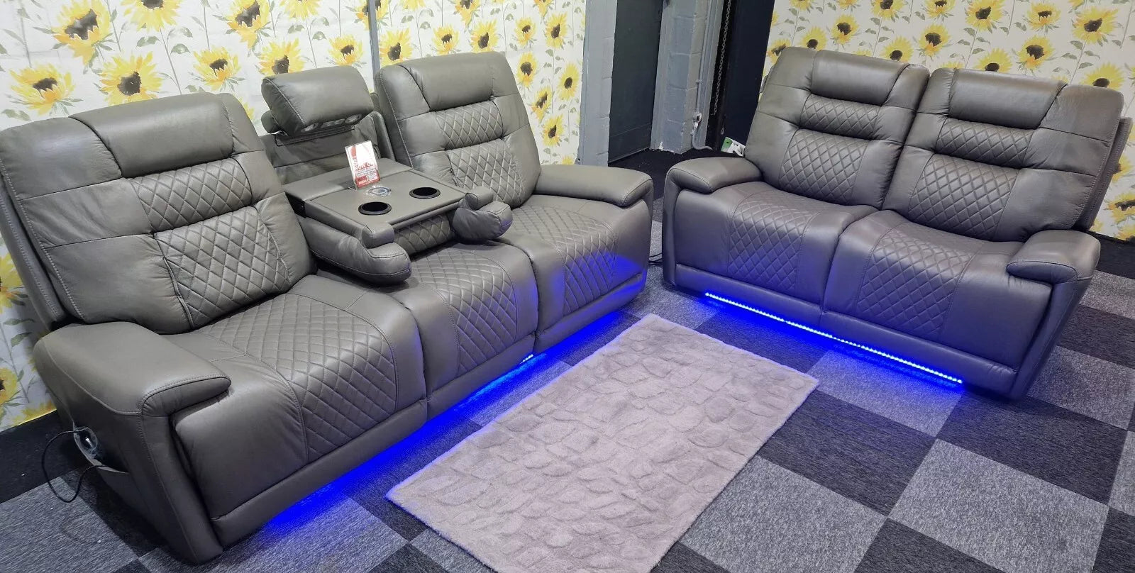 Halifax Electric Massage Recliners. Grey 3 & 2 Seater Set , USB, LED Lights