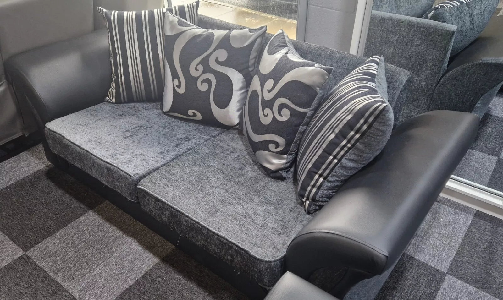 Shannon Fabric 3 + 2 Seaters Luxuries Sofa in Black & Grey