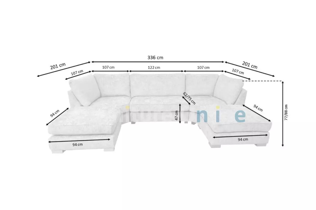 Bishop U Shape Corner Sofa Chenille Truffle with Additional Footstool Optional