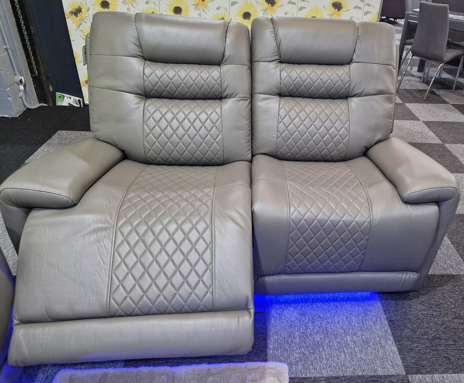 Halifax Electric Massage Recliners. Grey 3 & 2 Seater Set , USB, LED Lights