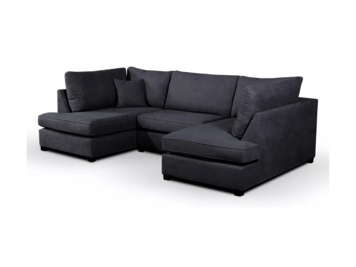 Carnaby Black U Shape Corner Sofa Black Kensington Fabric Including Footstool