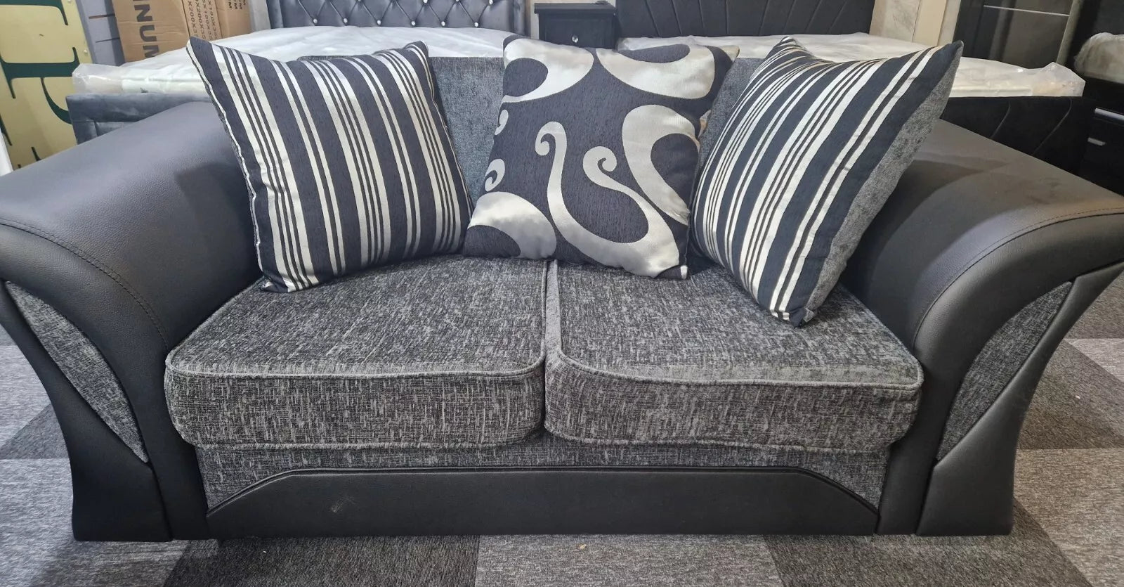 Shannon Fabric 3 + 2 Seaters Luxuries Sofa in Black & Grey