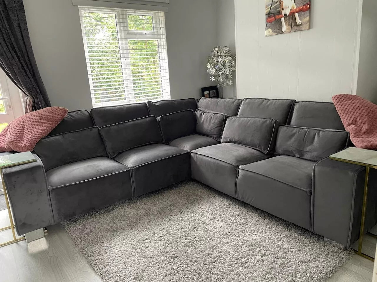 Sloane Luxury Large Double Corner Grey Sofa Plush Velvet