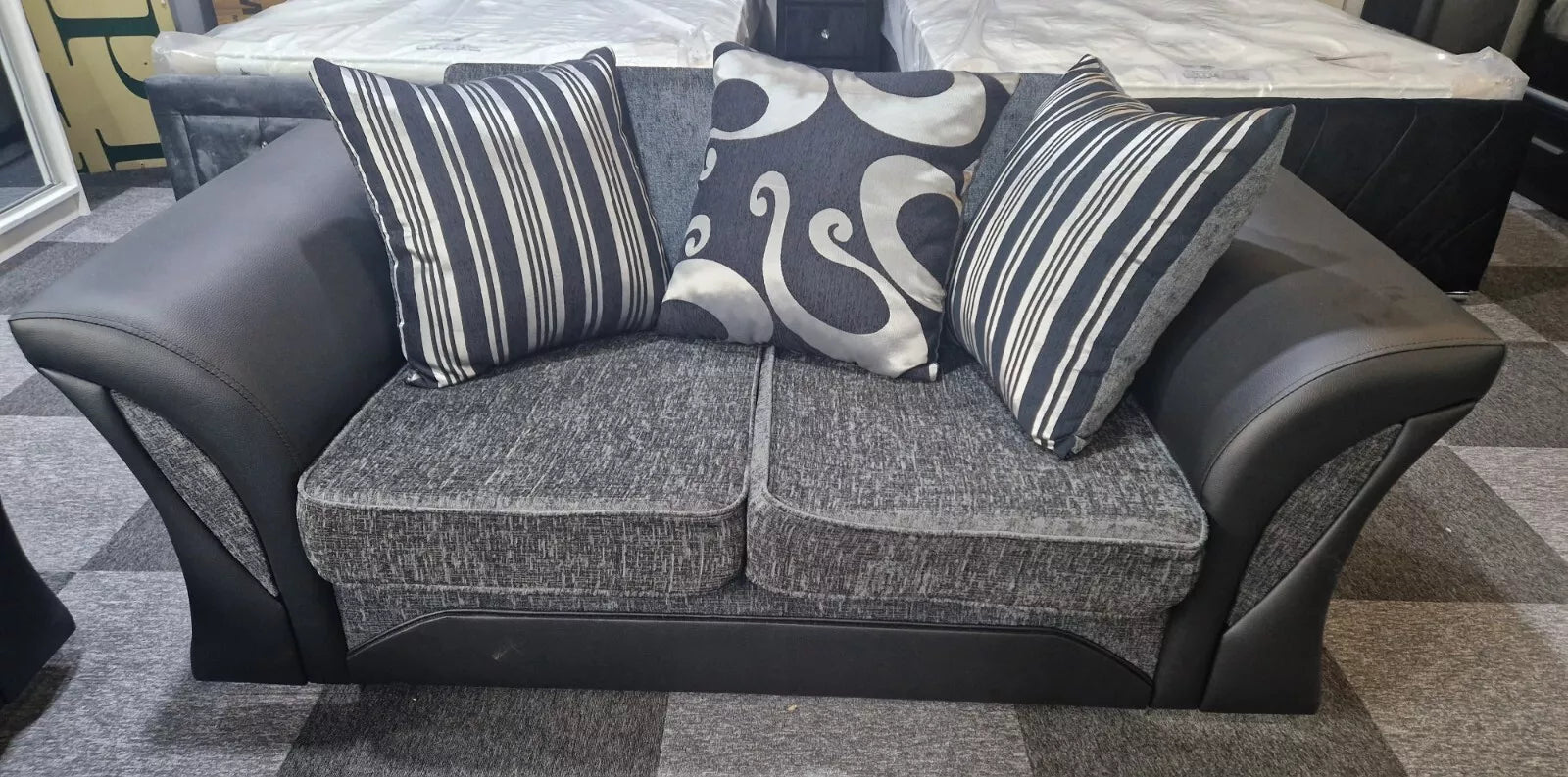 Shannon Fabric 3 + 2 Seaters Luxuries Sofa in Black & Grey