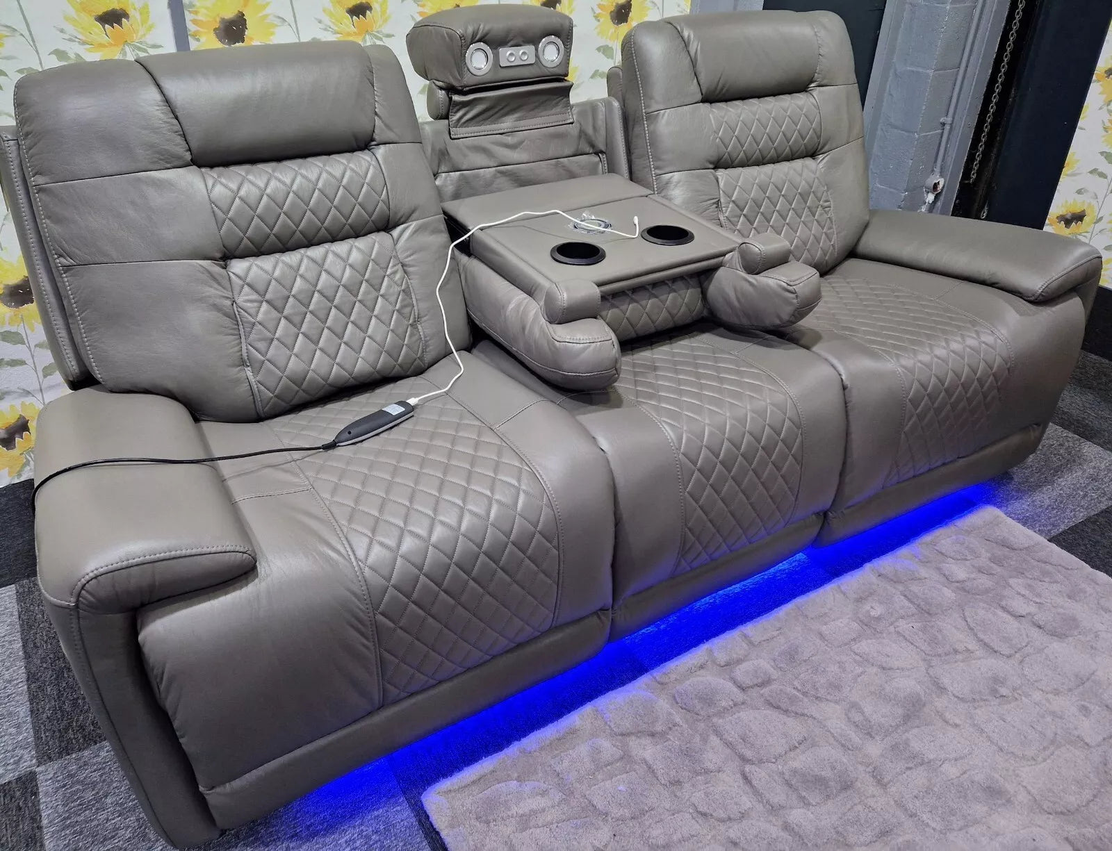 Halifax Electric Massage Recliners. Grey 3 & 2 Seater Set , USB, LED Lights