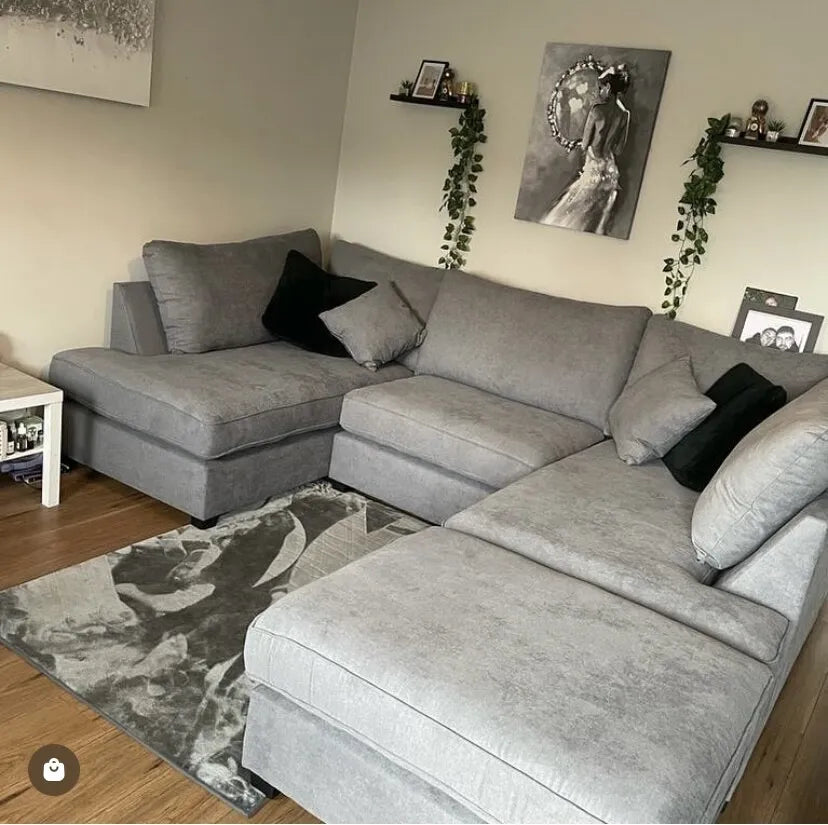 Carnaby Grey U Shape Corner Sofa Including Footstool