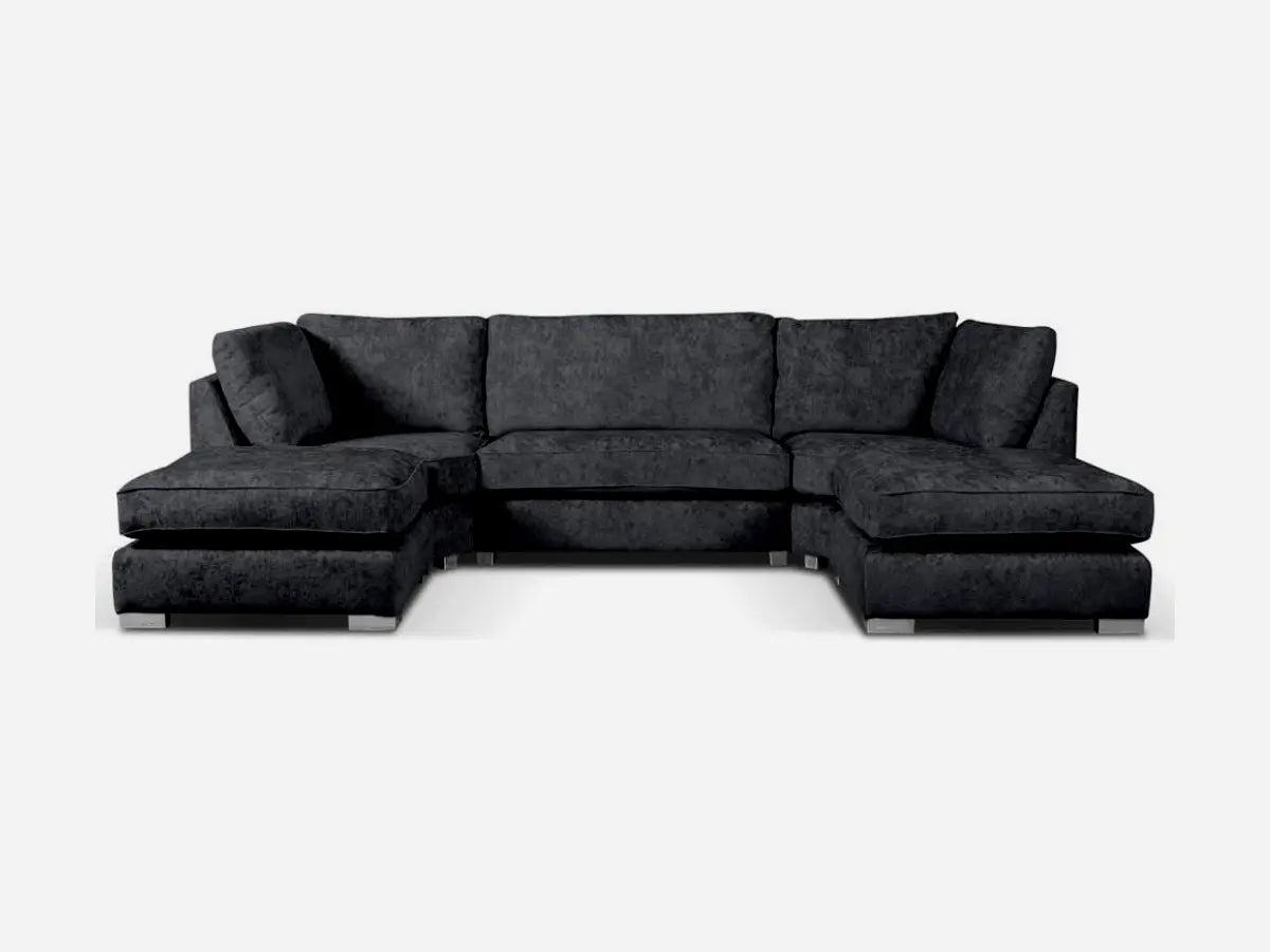 Brixton Fullback Charcoal Black U-Shape Corner Sofa Luxury Chenille Large