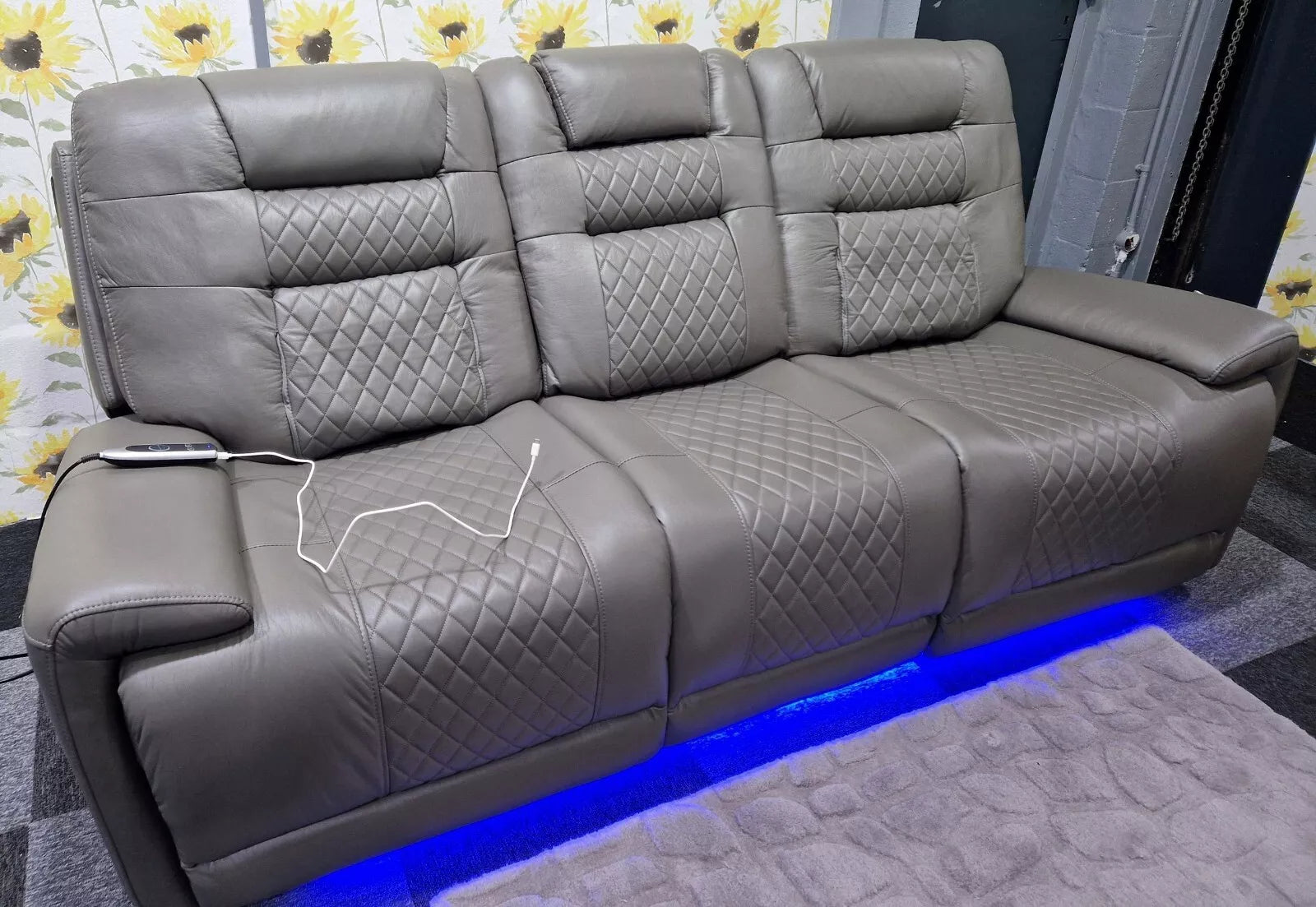 Halifax Electric Massage Recliners. Grey 3 & 2 Seater Set , USB, LED Lights