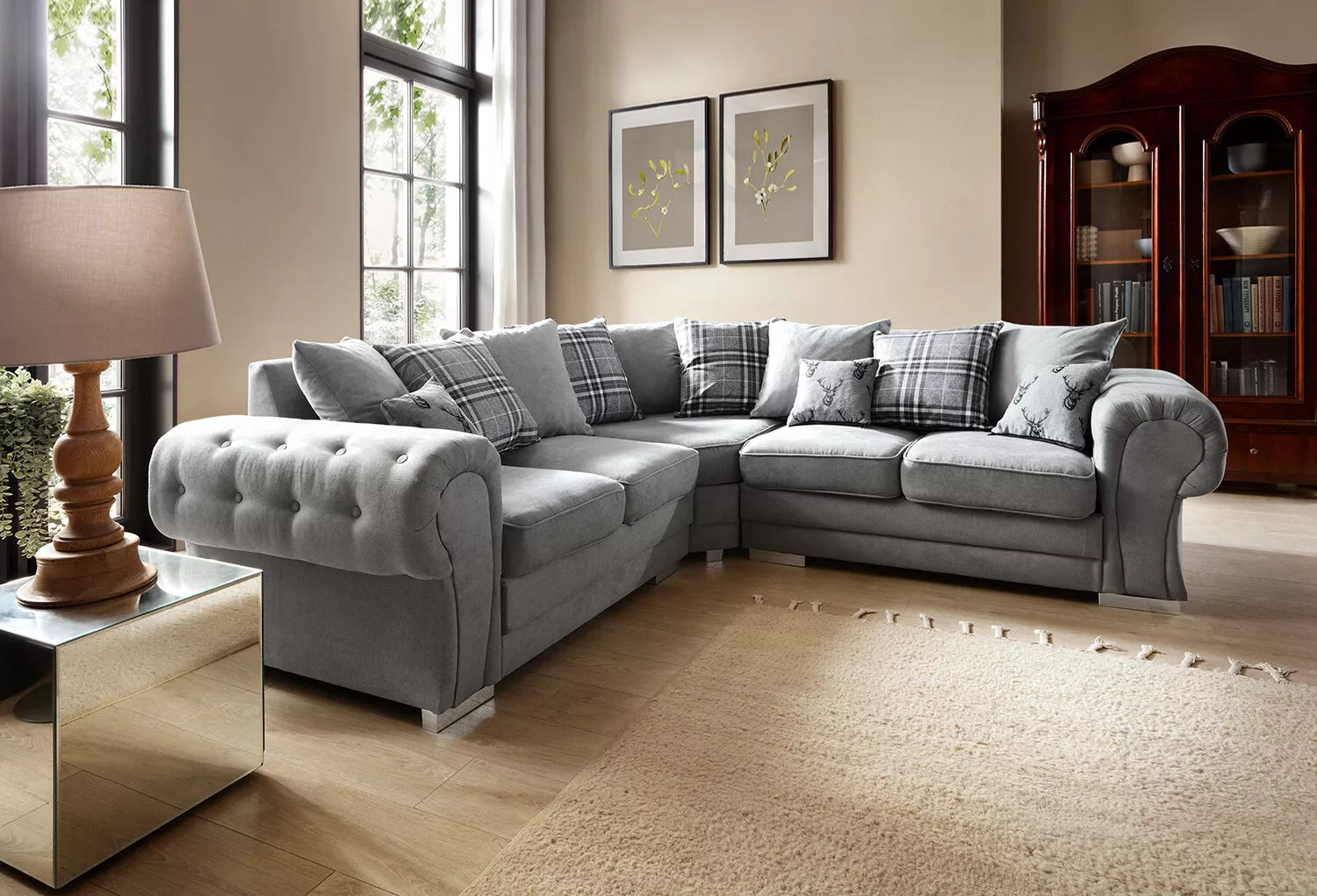 Verona Corner Sofa, 2 and 3 Seater, Armchair in Light Grey Linen