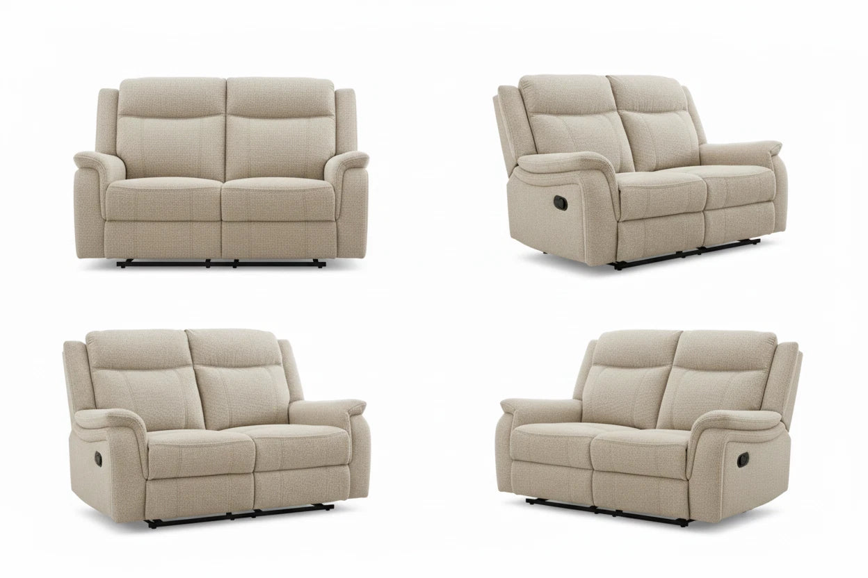 MNS Siyara Fabric Manual Recliner Sofa Set 3+2 Seater Beige - 3 and 2 Seater Recliner Sofa