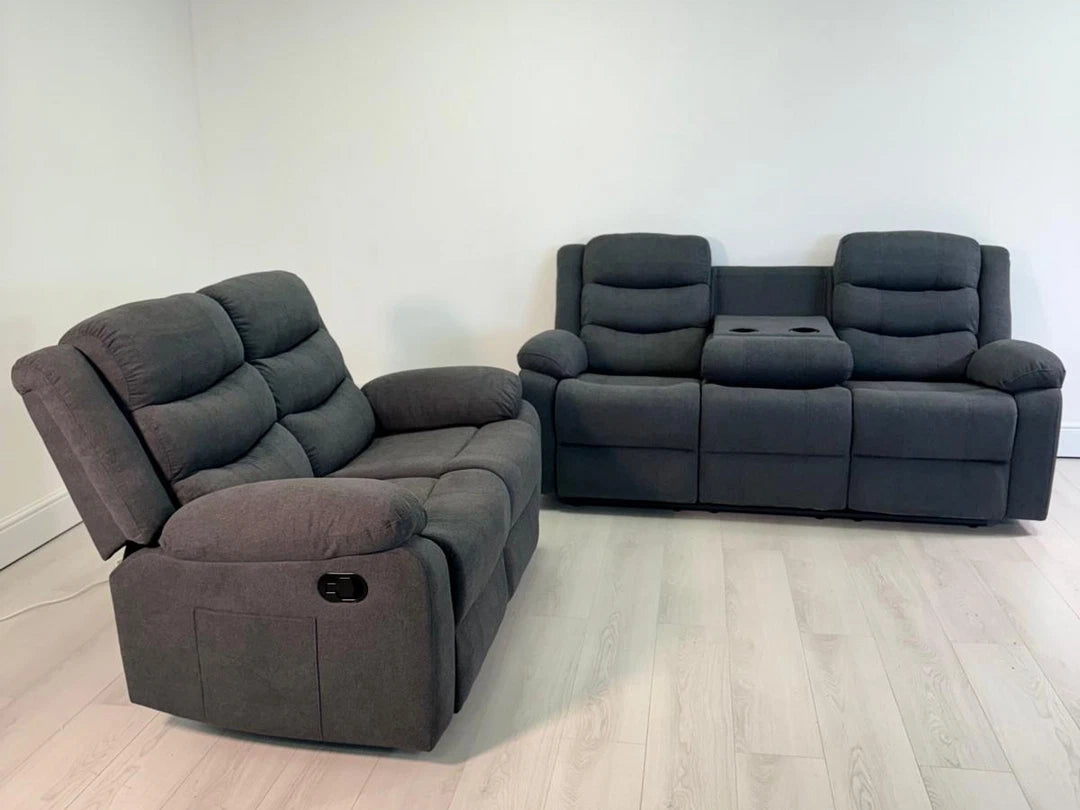 MNS Fabric Manual Recliner Sofa Set 3+2 Chenille Fabric with Cupholders