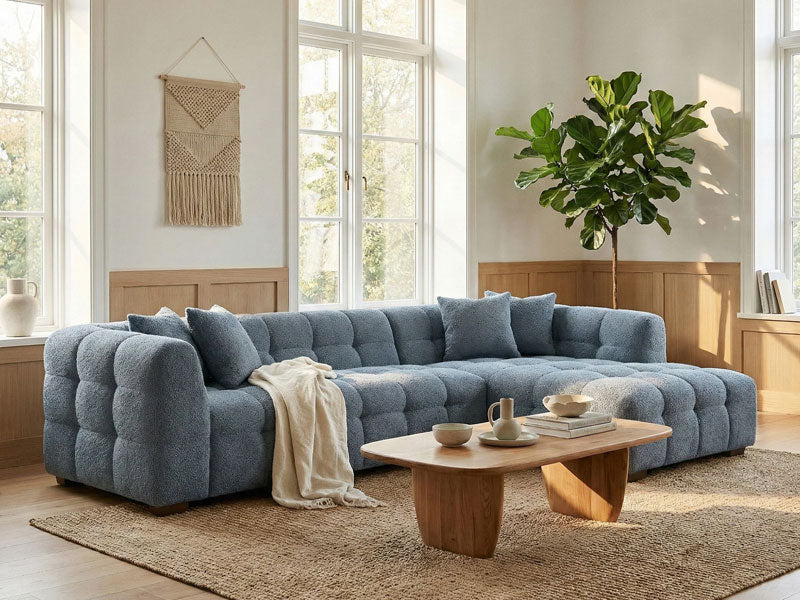 MNS Aluxo Tribeca Corner Sofa in Iron Boucle Fabric With Matching Footstool